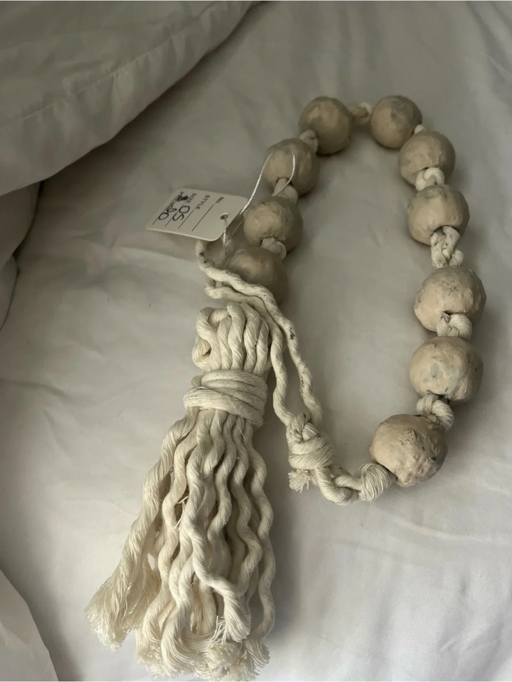 Neutral Cotton Bead Tassel Wall Hanging - Decorative Home Accent